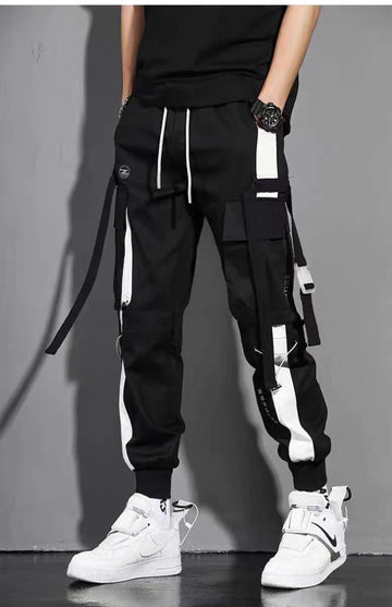 Classic Streetwear Casual Men Ribbons Harem Jogging Pants Male Slim Fit Spring Cargo Pants Multi-Pockets Women Trousers Jo